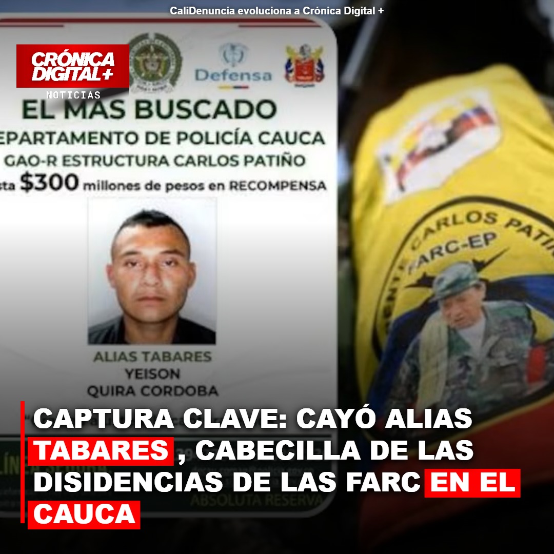 CAPTURA CLAVE: CAYÓ ALIAS TABARES, CABECILLA DE LAS DISIDENCIAS DE LAS FARC EN EL CAUCA