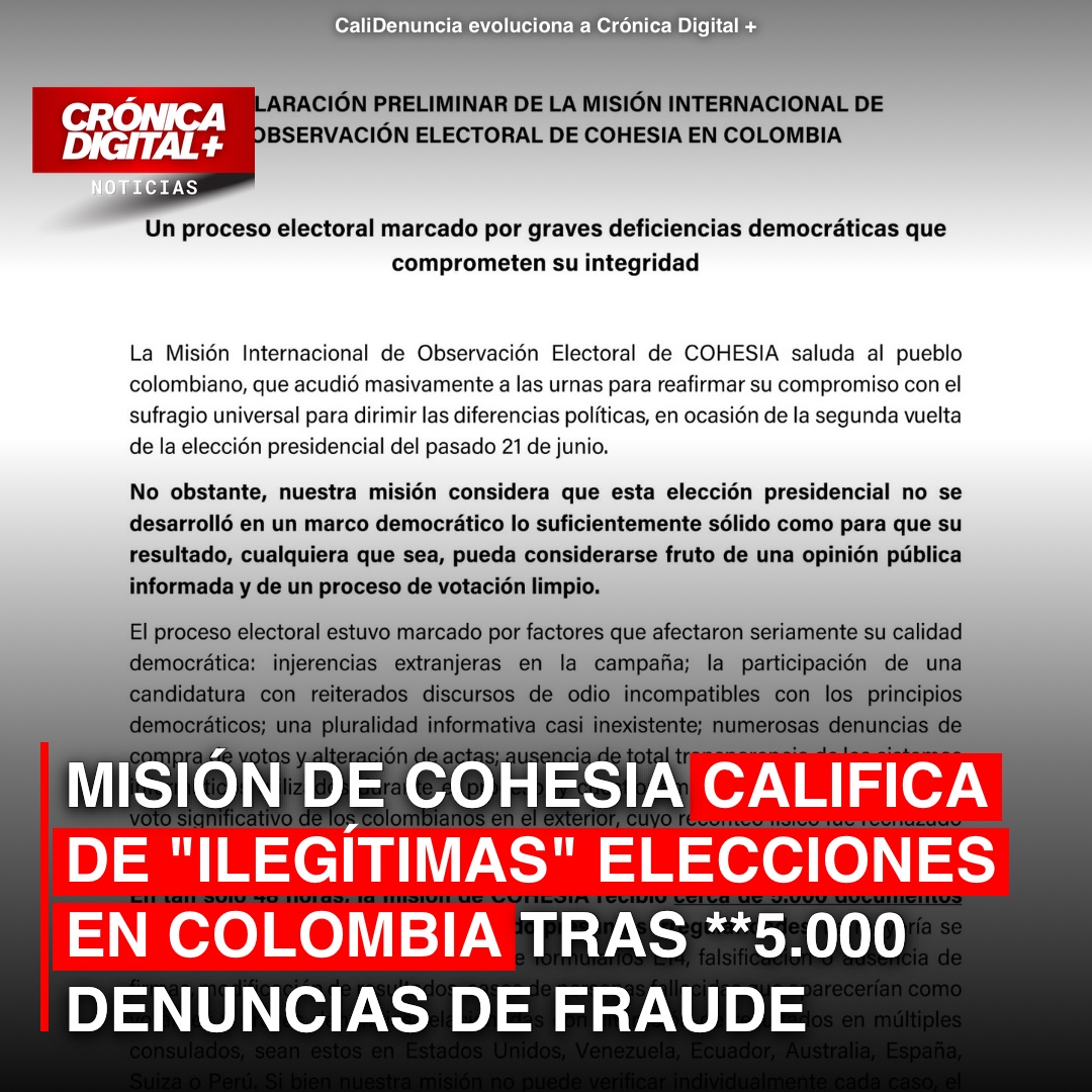 COHESIA: Elecciones Colombia ‘ilegítimas’ por 5.000 denuncias de fraude