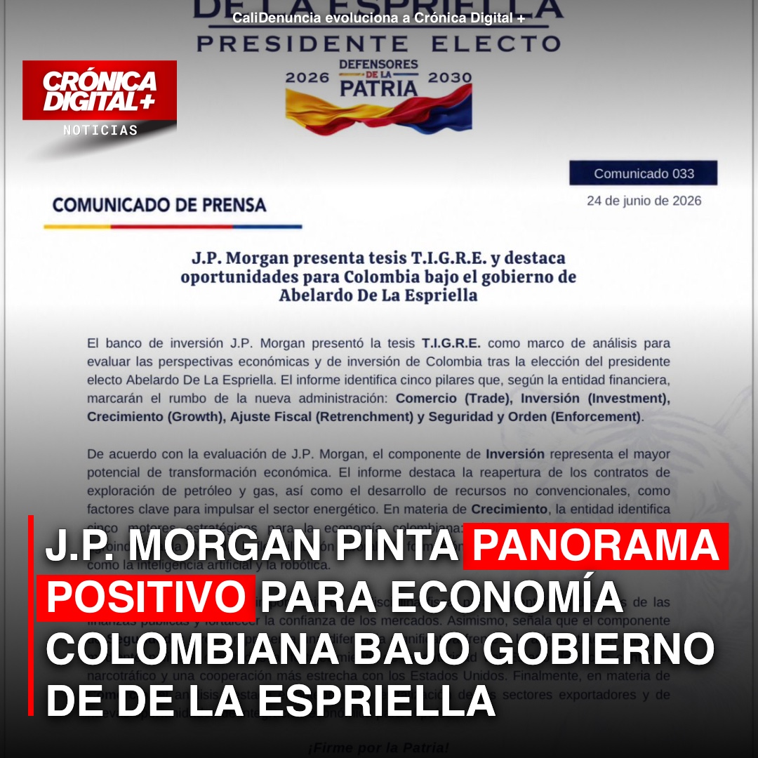 J.P. Morgan proyecta crecimiento económico y de inversión en Colombia