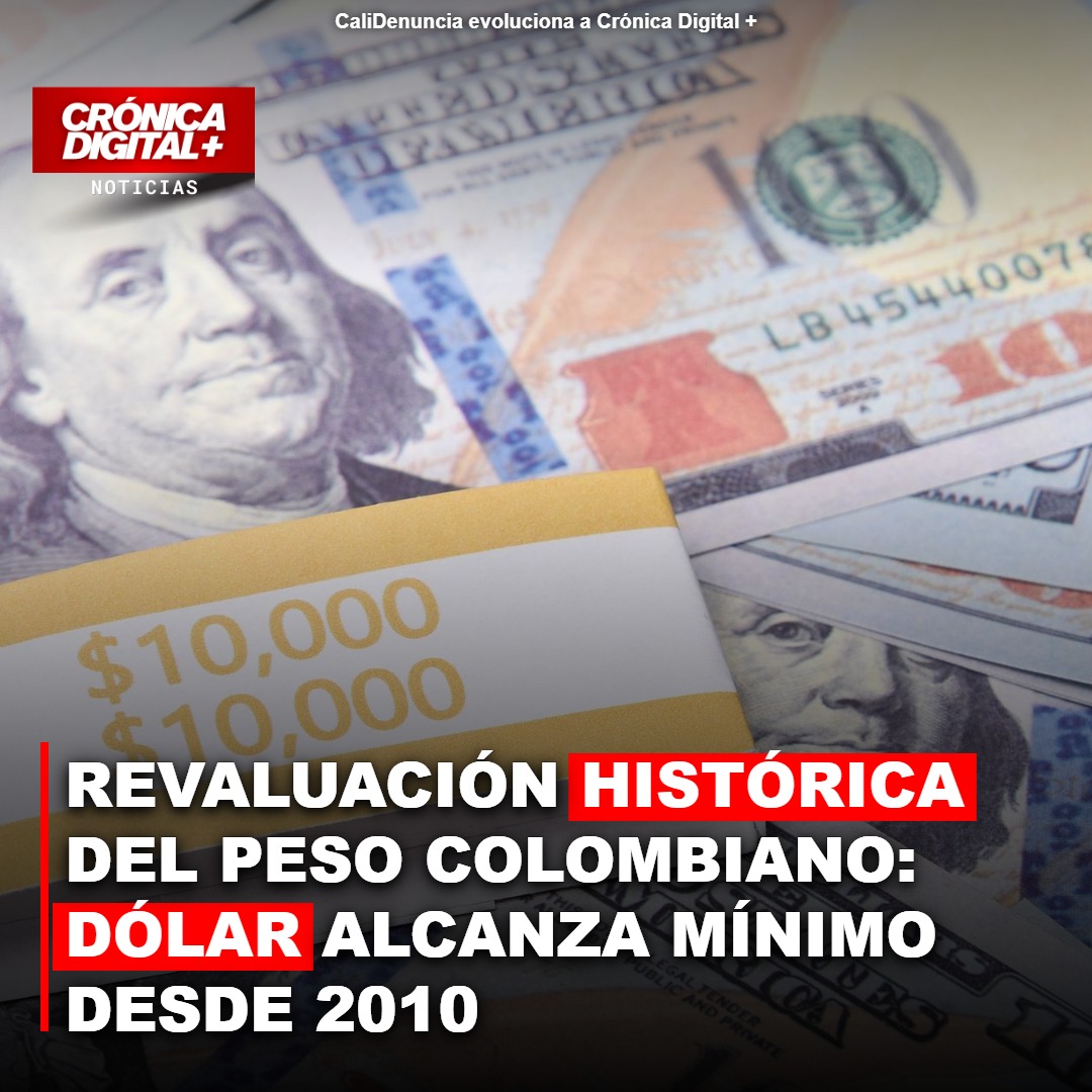Peso colombiano alcanza revaluación histórica: dólar en su nivel más bajo desde 2010