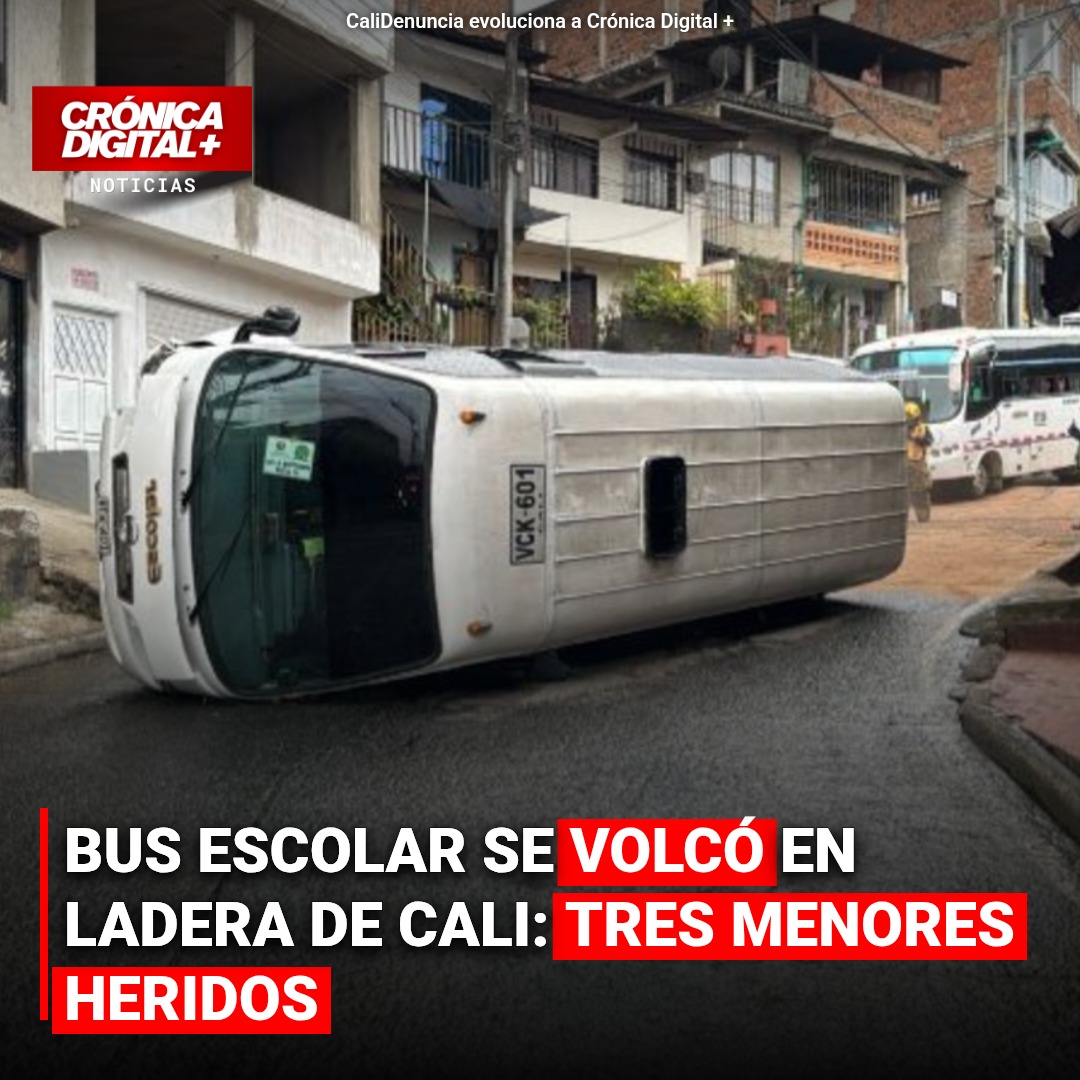 Vuelco de bus escolar en ladera de Cali: tres menores heridos generan alarma