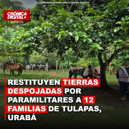 RESTITUYEN TIERRAS DESPOJADAS POR PARAMILITARES A 12 FAMILIAS DE TULAPAS, URABÁ