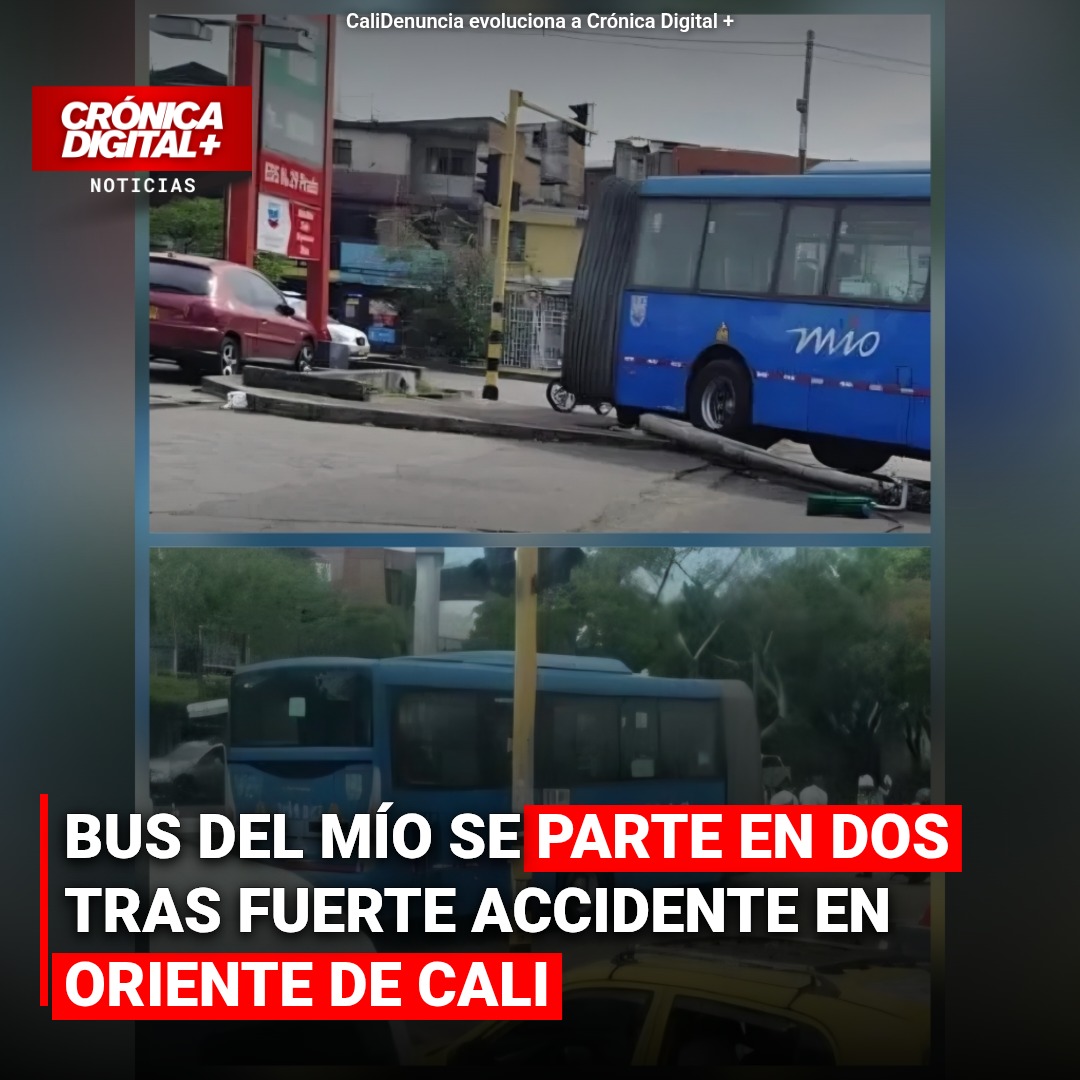 Bus del MÍO en Cali se parte por la mitad tras impactante choque