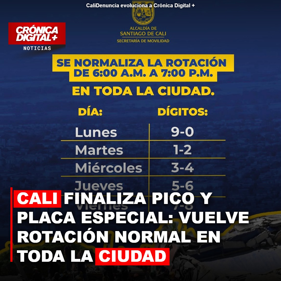 Cali: Pico y Placa Retorna a Horario Normal tras Superar Emergencia