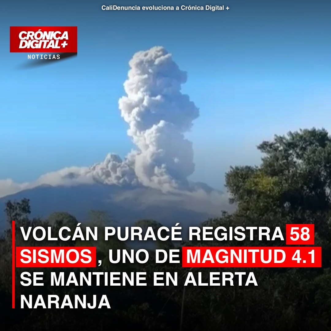 Puracé registra 58 sismos, uno de magnitud 4.1 sentido en Cauca