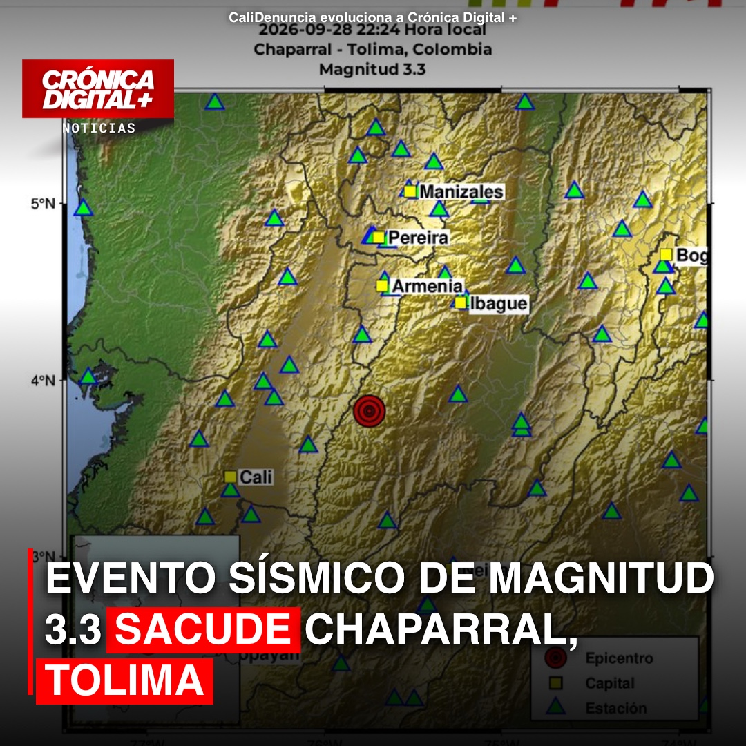 Evento Sísmico de Magnitud 3.3 sacude Chaparral, Tolima