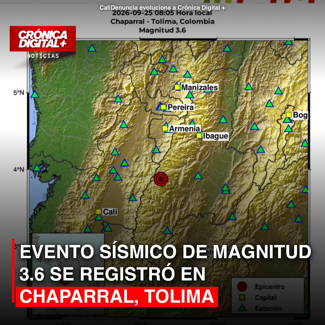 Evento Sísmico de Magnitud 3.6 se registró en Chaparral, Tolima