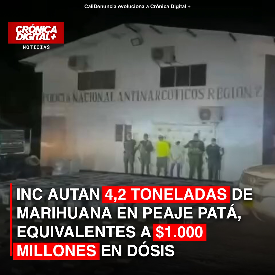 Inc autan 4,2 toneladas de marihuana en peaje Patá, equivalentes a $1.000 millones en dósis
