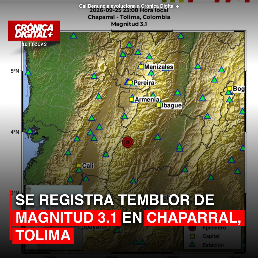 Se registra Temblor de Magnitud 3.1 en Chaparral, Tolima