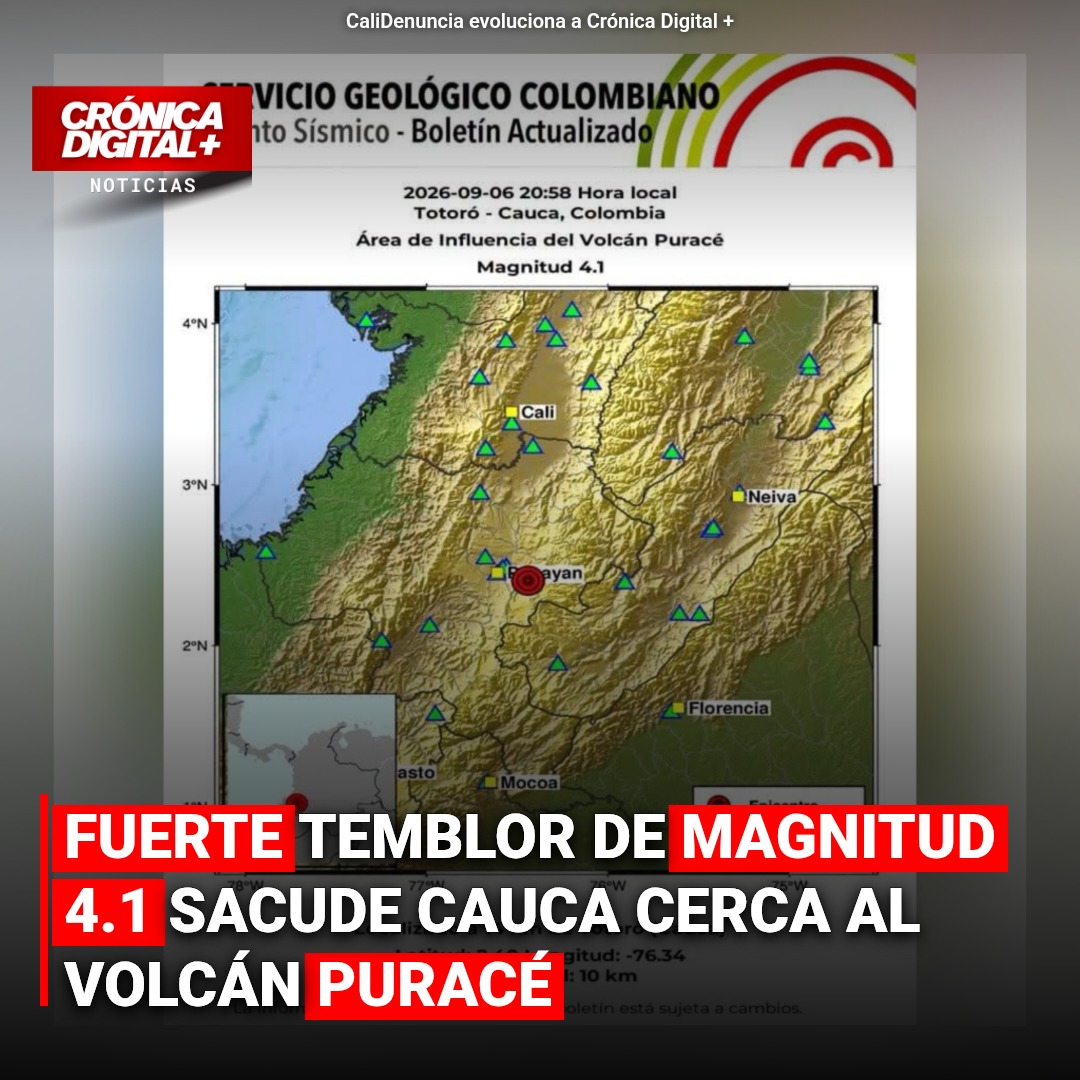 Sismo de 4.1 estremece Cauca: aumenta actividad volcánica en Puracé