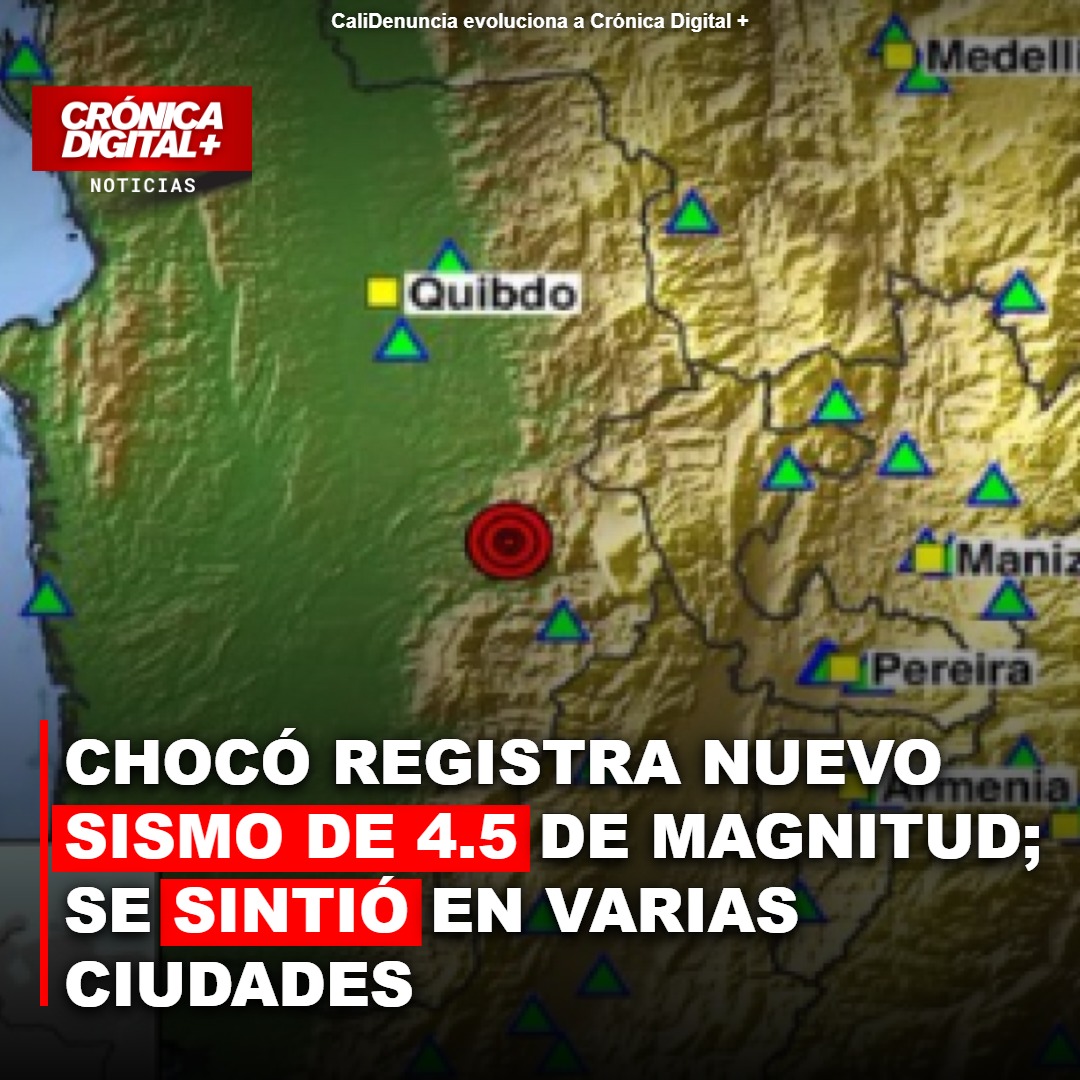 Sismo de 4.5 sacude Chocó; se sintió en el suroccidente colombiano