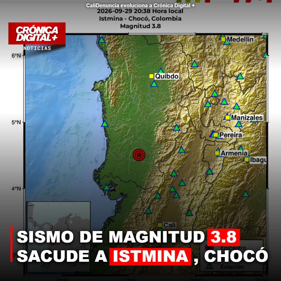 Sismo de Magnitud 3.8 sacude a Istmina, Chocó