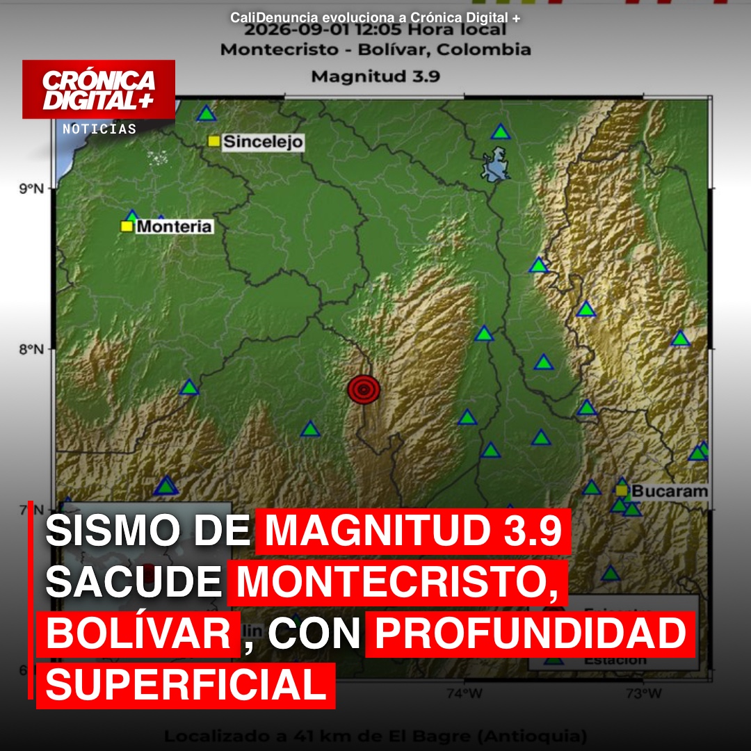 Sismo de magnitud 3.9 sacude Montecristo, Bolívar, sin reporte de daños