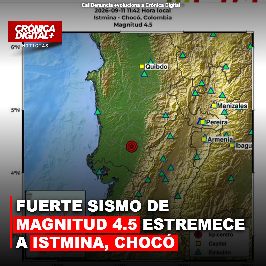 Sismo de magnitud 4.5 sacude Istmina, Chocó: SGC monitorea impacto