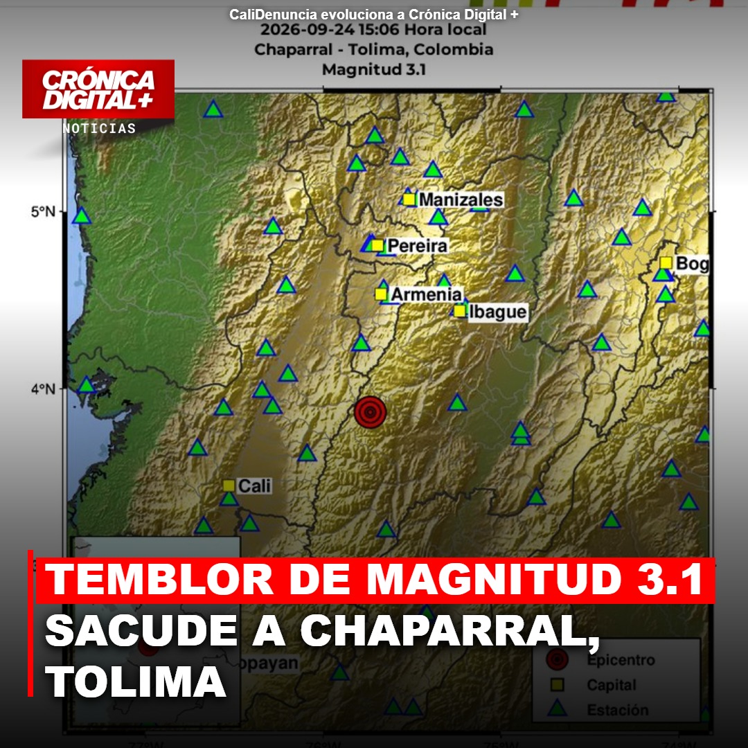 Temblor de Magnitud 3.1 sacude a Chaparral, Tolima
