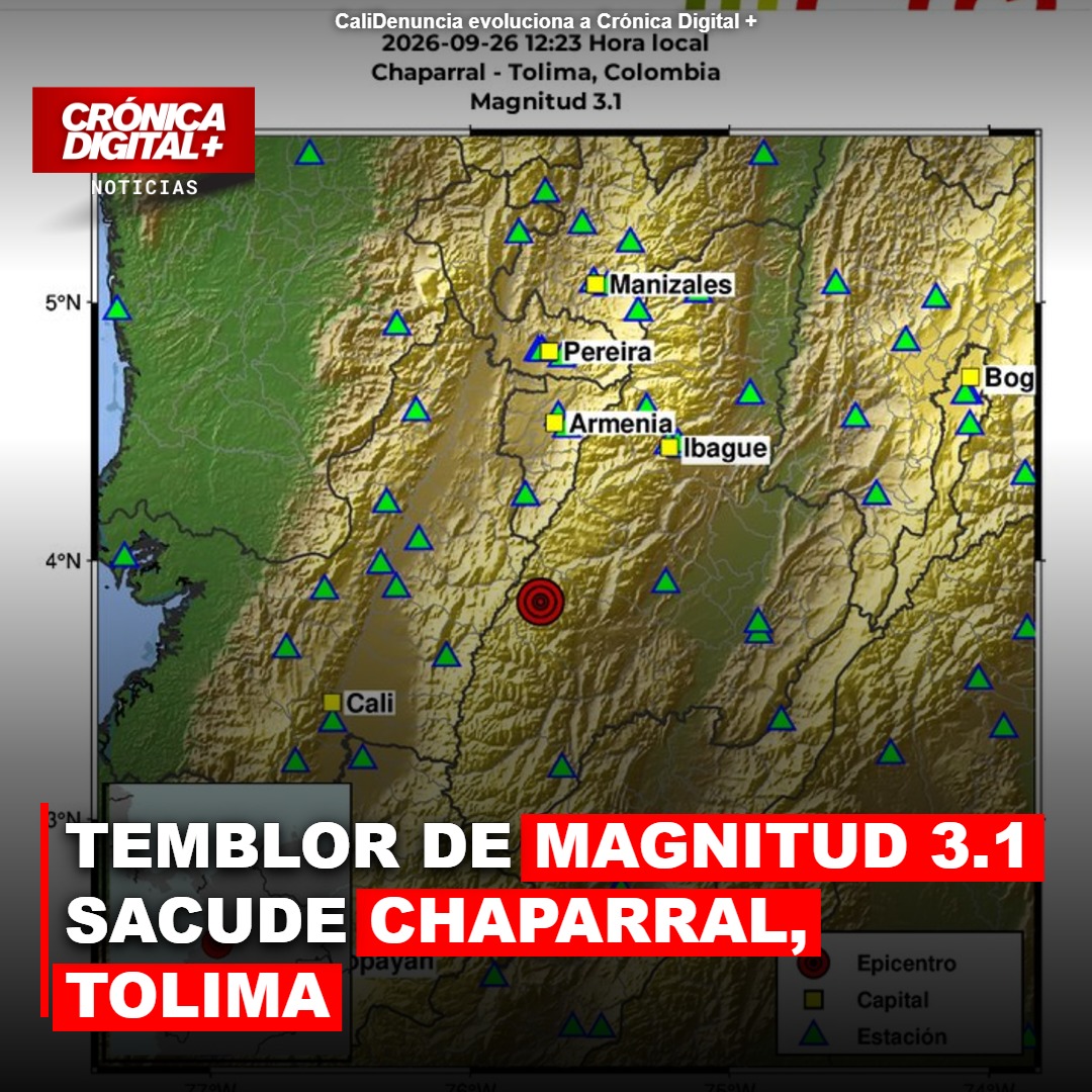 Temblor de Magnitud 3.1 sacude Chaparral, Tolima