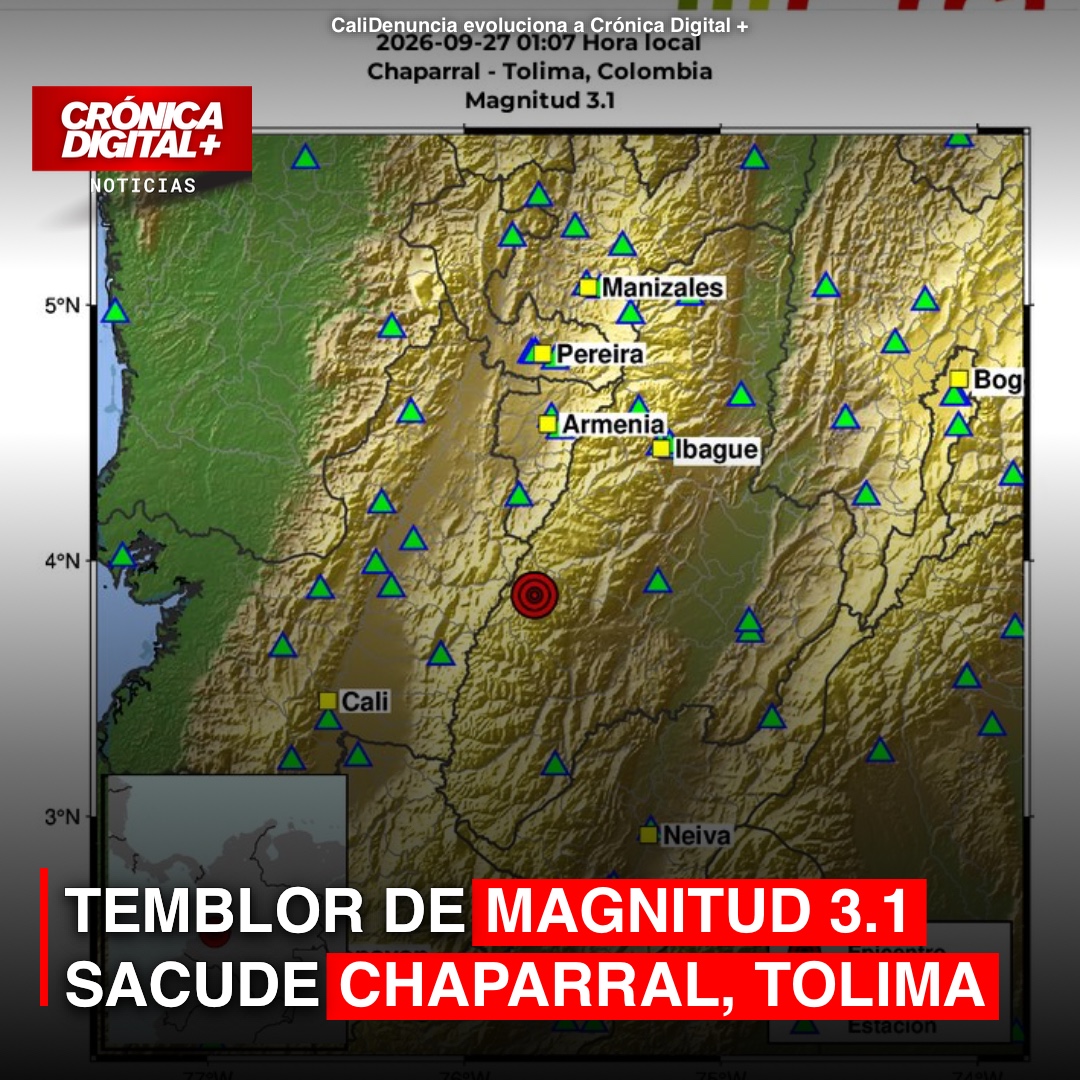Temblor de Magnitud 3.1 sacude Chaparral, Tolima