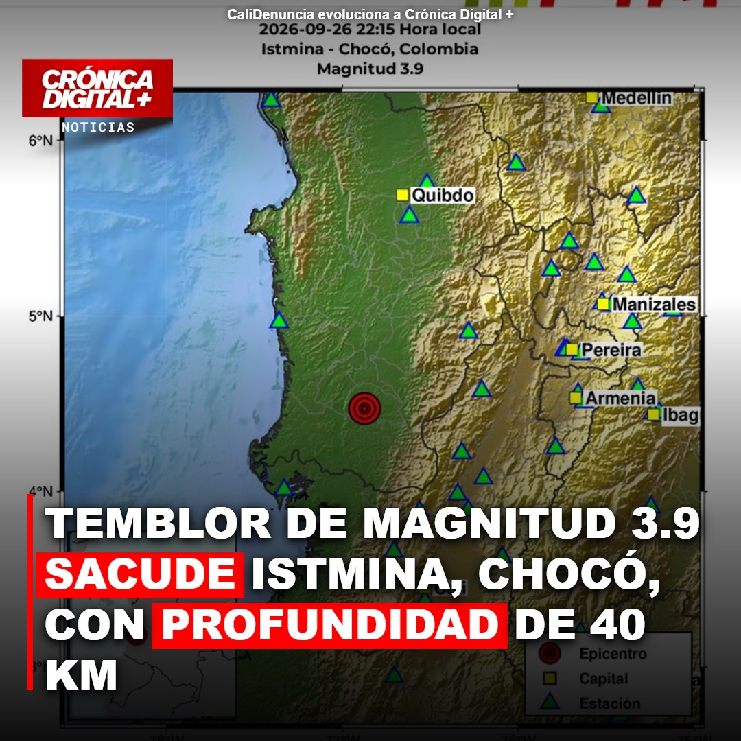 Temblor de Magnitud 3.9 sacude Istmina, Chocó, con profundidad de 40 km