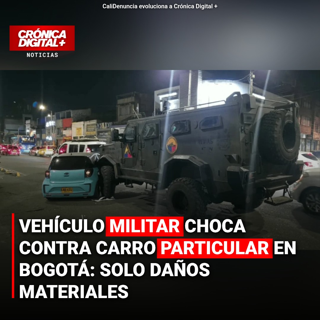 Vehículo militar choca automóvil en Bogotá: solo daños materiales