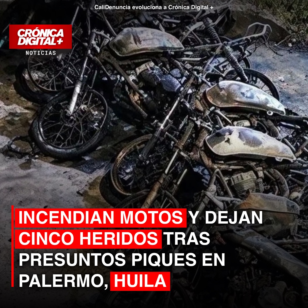 Cinco heridos por disparos tras quema de motos en Palermo, Huila