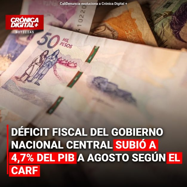 Déficit Fiscal del Gobierno Nacional Central subió a 4,7% del PIB a agosto según el Carf