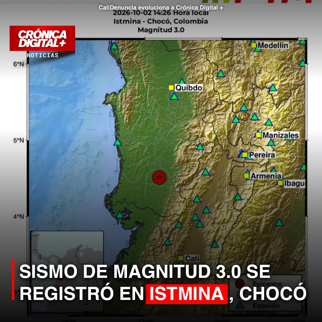Sismo de Magnitud 3.0 se registró en Istmina, Chocó