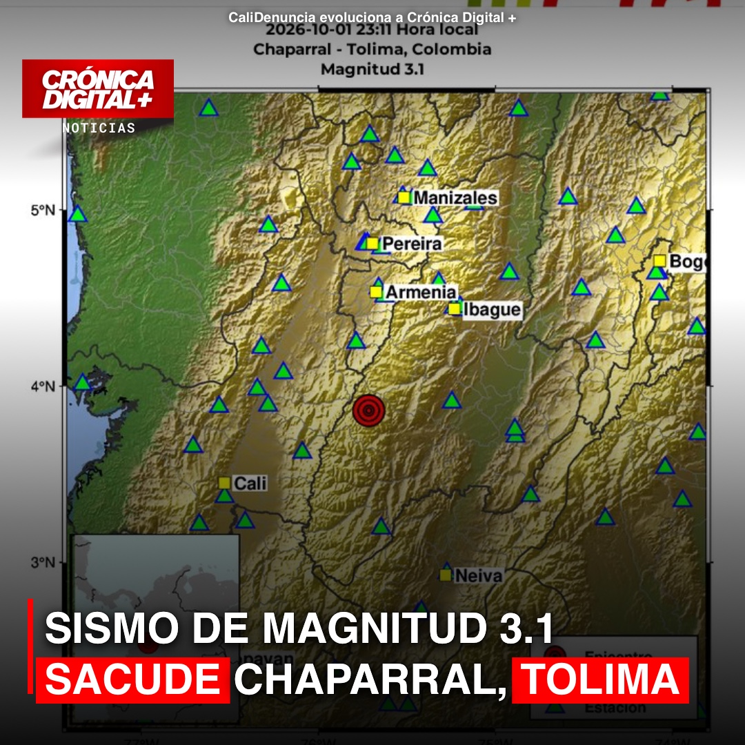 Sismo de Magnitud 3.1 sacude Chaparral, Tolima