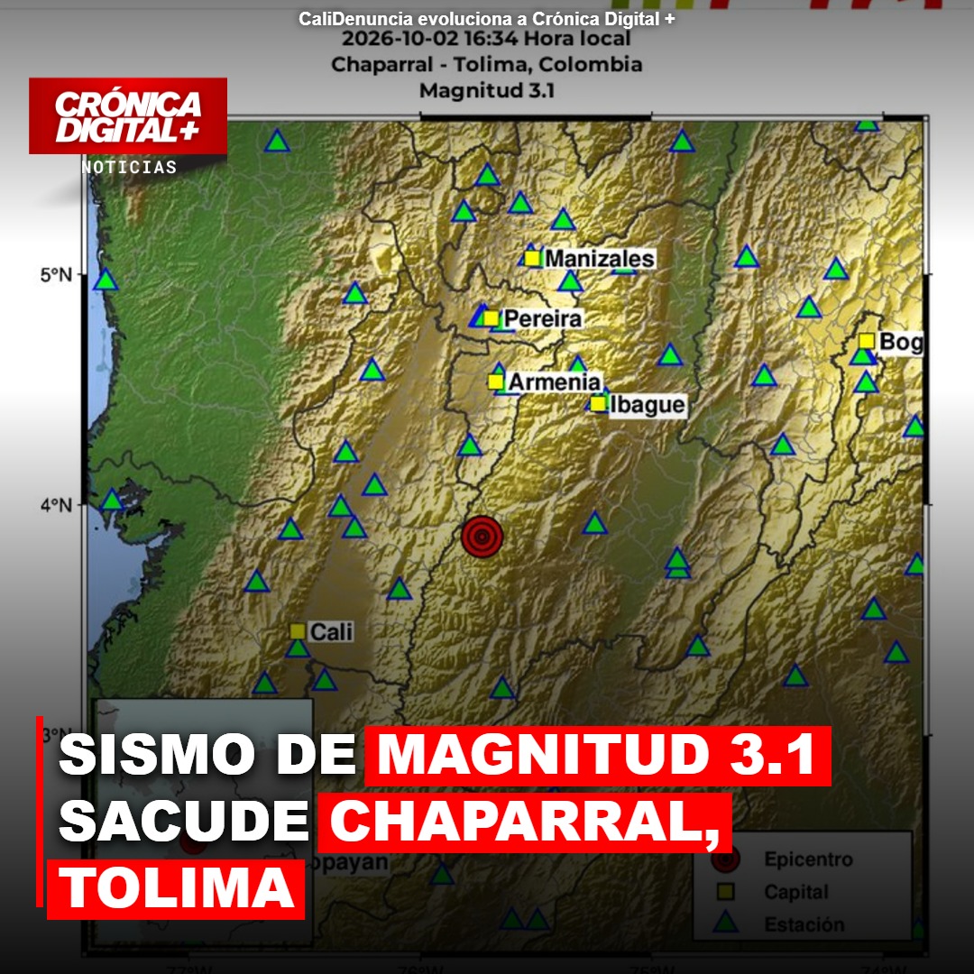 Sismo de Magnitud 3.1 sacude Chaparral, Tolima