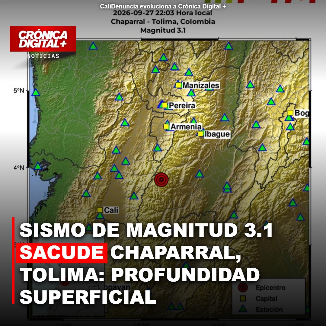 Sismo de Magnitud 3.1 sacude Chaparral, Tolima: Profundidad Superficial