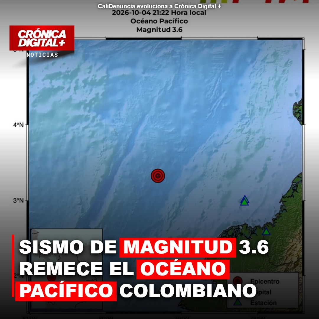 Sismo de Magnitud 3.6 remece el Océano Pacífico Colombiano